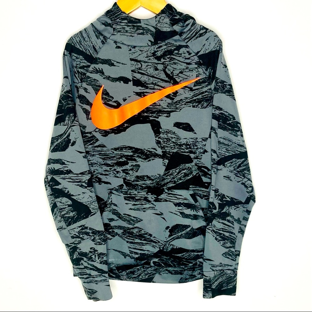 NIKE Dri Fit Graffiti Pullover Sweatshirt Hoodie Long Sleeve Boy’s Size  L Gray